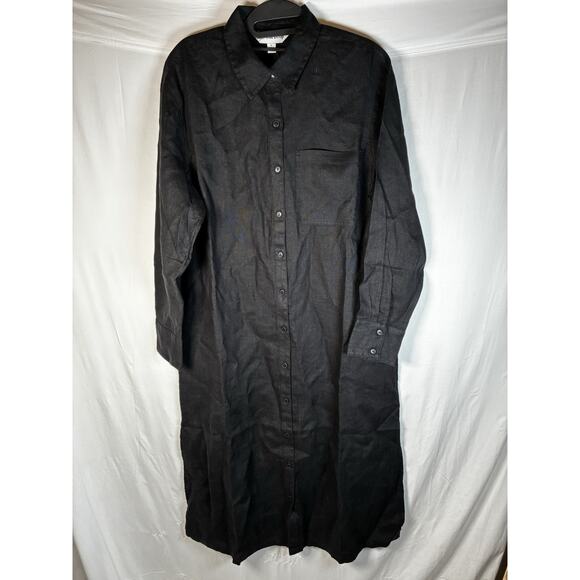 The Drop Fiona M Black 100% Linen Long Sleeve Button Down Midi Shirt Dress - Picture 2 of 8